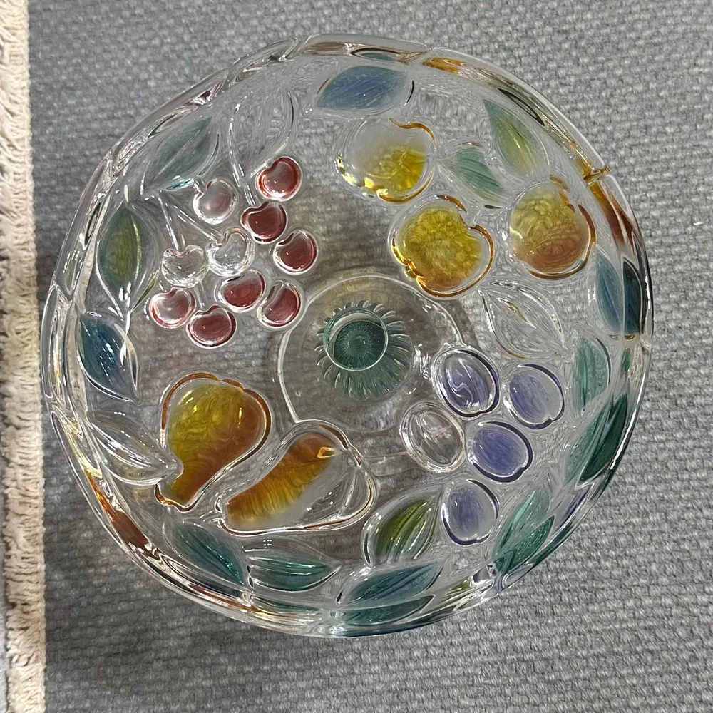 VTG Mikasa Garden Harvest Pressed Glass Pedestal Bowl Embossed Colored 3D Fruit
